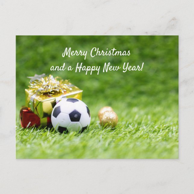 Cartão Postal De Festividades Cartão de Natal de Futebol com caixas de esferas e (Frente)