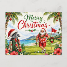 Cartão de Natal de golfe com Papai Noel do Havaí