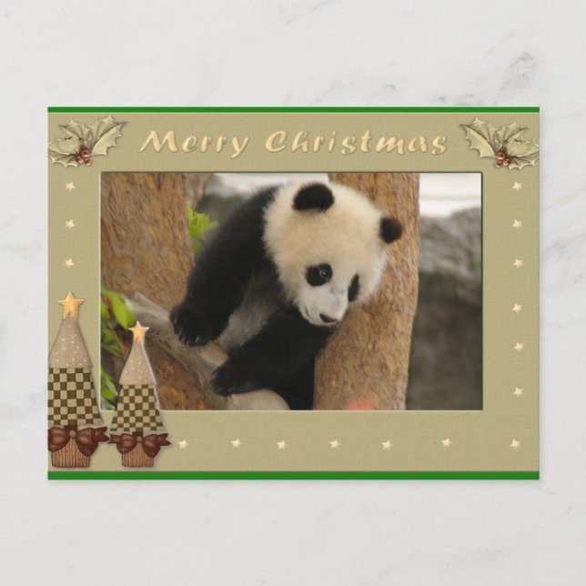 Cartão Postal De Festividades Cartão de Natal de Panda Bebê e Bebê (Frente)