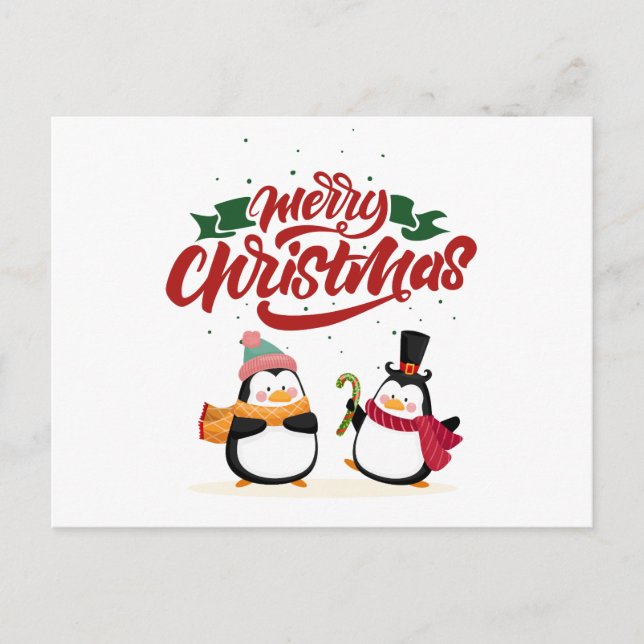 Cartão Postal De Festividades Cartão de Natal de Pinguim Engraçado, Feliz Natal  (Frente)
