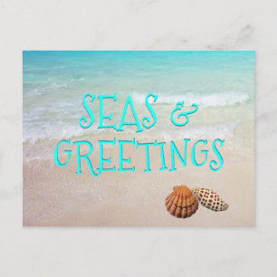 Cartão Postal De Festividades Cartão de Natal de Praia Mar e Saudações