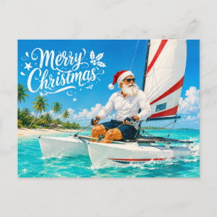 Cartão Postal De Festividades Cartão de Natal de Santa Claus Navegando