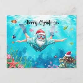 Cartão Postal De Festividades Cartão de Natal de Snorkeling do Papai Noel Festa