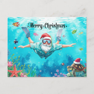 Cartão Postal De Festividades Cartão de Natal de Snorkeling do Papai Noel Festa 