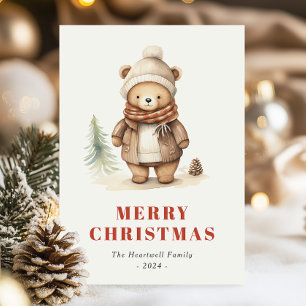 Cartão Postal De Festividades Cartão de Natal de Urso Marrom Fofo Férias