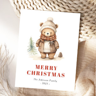 Cartão Postal De Festividades Cartão de Natal de Urso Marrom Fofo Férias