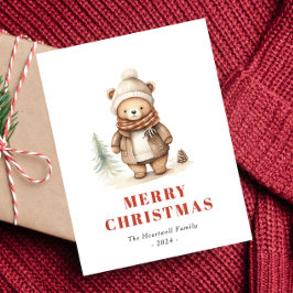 Cartão Postal De Festividades Cartão de Natal de Urso Marrom Fofo Férias