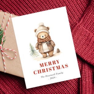 Cartão Postal De Festividades Cartão de Natal de Urso Marrom Fofo Férias