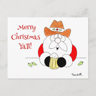 Cartão Postal De Festividades Cartão de Natal do Papai Noel do Texas Ya'll
