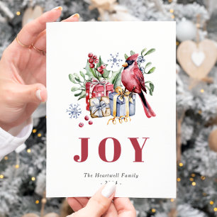 Cartão Postal De Festividades Cartão de Natal do Pássaro Cardinal em Aquarela
