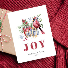 Cartão Postal De Festividades Cartão de Natal do Pássaro Cardinal em Aquarela