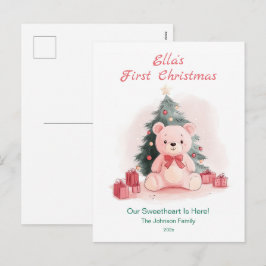 Cartão Postal De Festividades Cartão de Natal do Primeiro Urso de Pelúcia Rosa