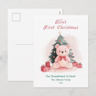 Cartão Postal De Festividades Cartão de Natal do Primeiro Urso de Pelúcia Rosa
