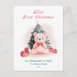 Cartão Postal De Festividades Cartão de Natal do Primeiro Urso de Pelúcia Rosa
