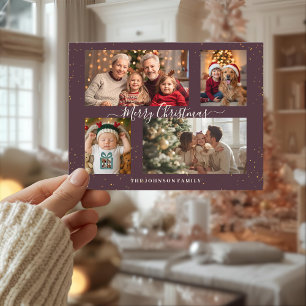 Cartão Postal De Festividades Cartão de Natal Elegante com 4 Fotos