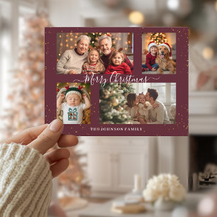 Cartão Postal De Festividades Cartão de Natal Elegante com 4 Fotos
