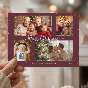 Cartão Postal De Festividades Cartão de Natal Elegante com 4 Fotos