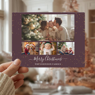 Cartão Postal De Festividades Cartão de Natal Elegante com 4 Fotos