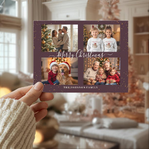 Cartão Postal De Festividades Cartão de Natal Elegante com Quatro Fotos