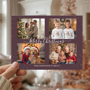 Cartão Postal De Festividades Cartão de Natal Elegante com Quatro Fotos