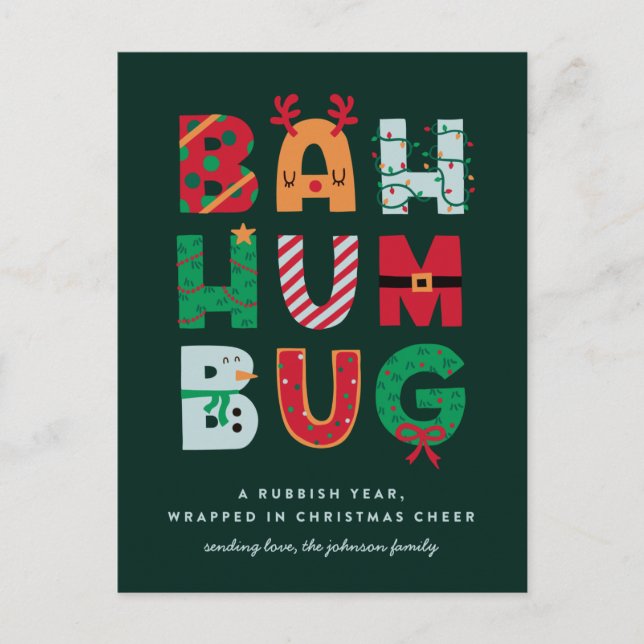 Cartão Postal De Festividades Cartão de Natal Engraçado Bah Humbug Lixo (Frente)