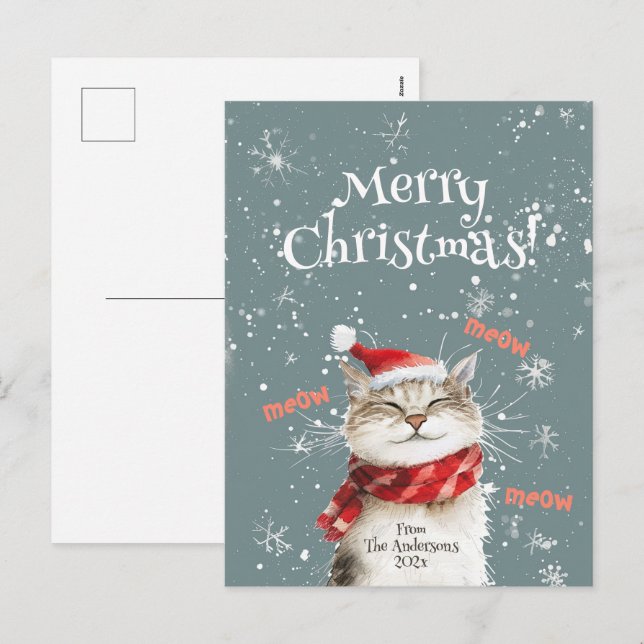 Cartão Postal De Festividades Cartão de Natal Feliz para Gato Feliz (Frente/Verso)
