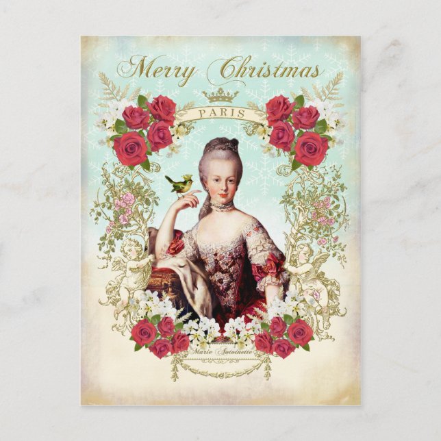 Cartão Postal De Festividades Cartão de Natal Marie Antoinette Pássaro Rosas Ver (Frente)