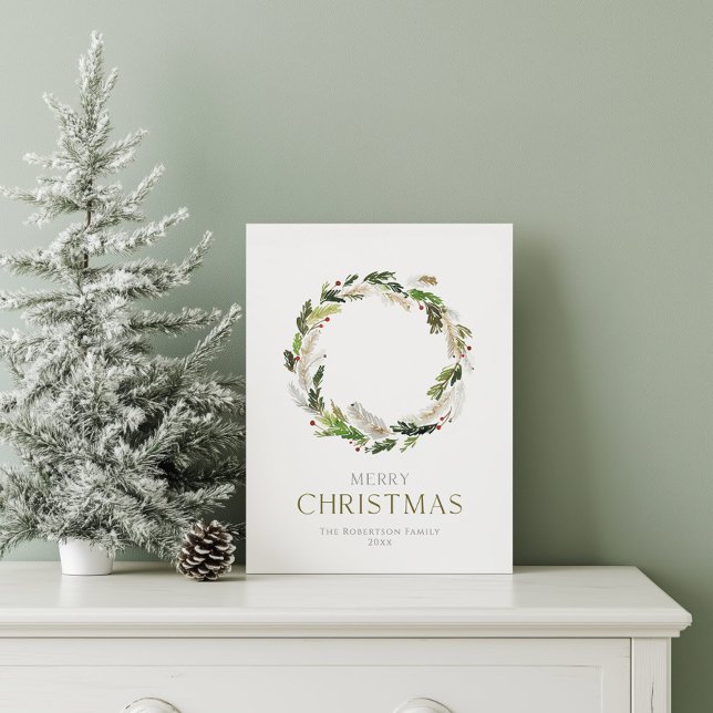 Cartão Postal De Festividades Cartão de Natal minimalista com Greenery Wreath (Criador carregado)