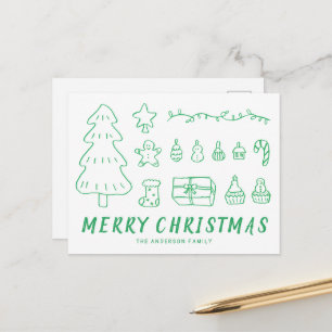Cartão Postal De Festividades Cartão de Natal Moderno da Linha Verde