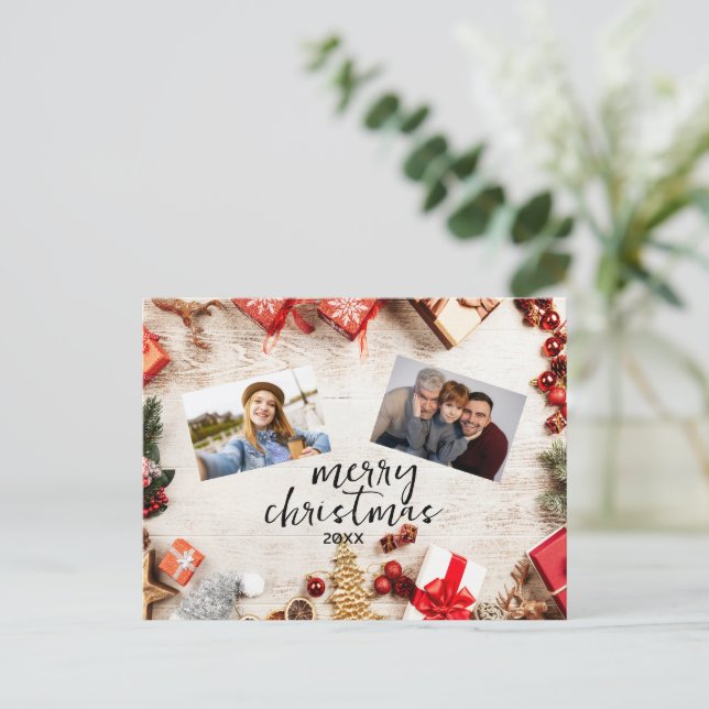 Cartão Postal De Festividades Cartão de Natal Personalizado - Foto Customizada d (Em pé/Frente)