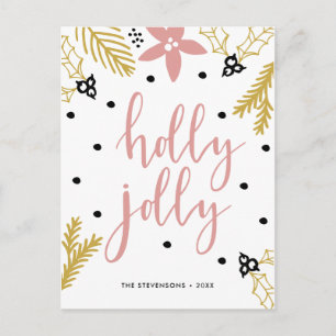 Cartão Postal De Festividades Cartão de Natal Pink Poinsettia Holly Jolly   Foto