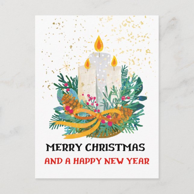 Cartão Postal De Festividades Cartão de Natal Plano 5x7 Velas de Natal (Frente)