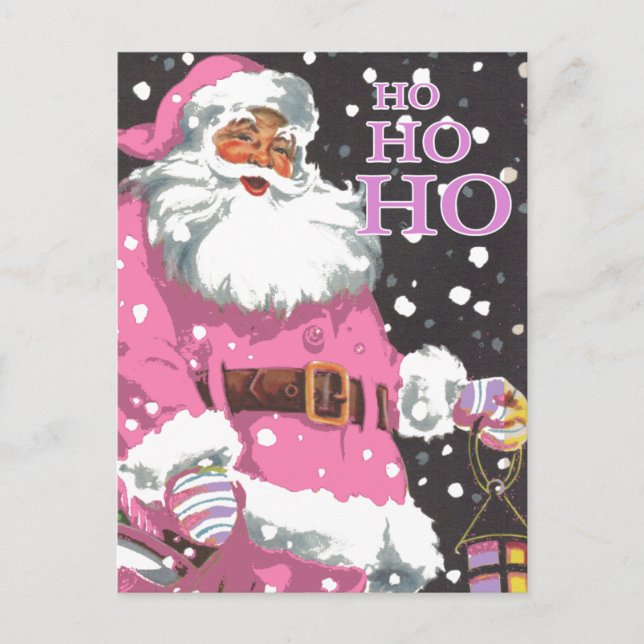 Cartão Postal De Festividades Cartão de Natal Rosa Papai Noel (Frente)