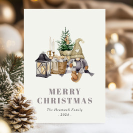 Cartão Postal De Festividades Cartão de Natal Rústico Hygge Gnome Aquarela