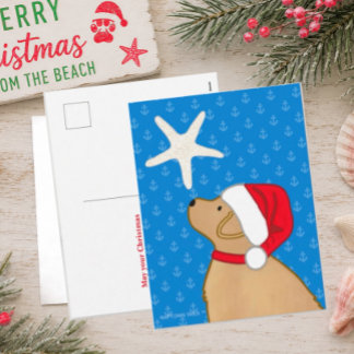Cartão Postal De Festividades Cartão de Natal Santa Dog Christmas Stars by the S