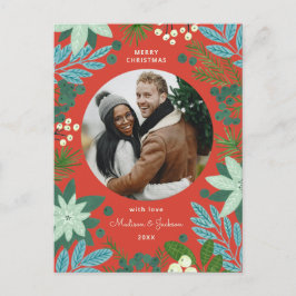 Cartão Postal De Festividades Cartão de Natal Vermelho Floral
