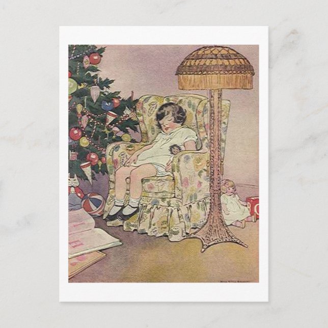 Cartão Postal De Festividades Cartão de Natal Vintage Child e Tree (Frente)