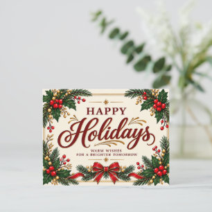 Cartão Postal De Festividades Cartão de Natal Vintage Holly Happy Holidays