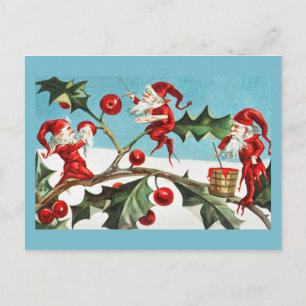 Cartão Postal De Festividades Cartão de Natal Vintage Retro Azevinho & Fadas