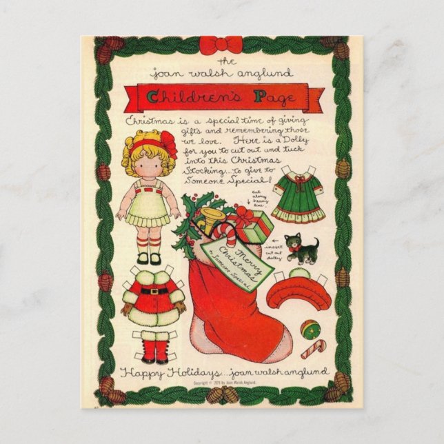 Cartão Postal De Festividades Cartão de papel da boneca do natal vintage (Frente)