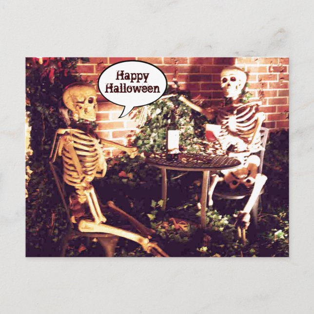 Cartão Postal De Festividades Cartão de Partição de Esqueletos do Halloween Pers (Frente)