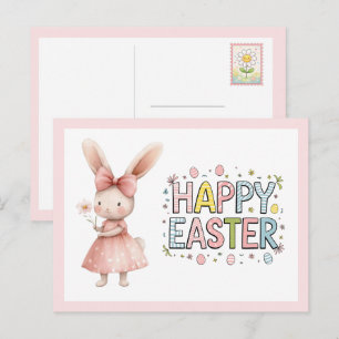 Cartão Postal De Festividades Cartão de Páscoa Coelho Rosa Feliz