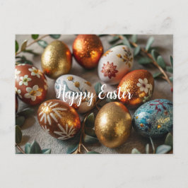 Cartão Postal De Festividades Cartão de páscoa com ouro e ovos pintados Feriado