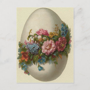 Cartão Postal De Festividades Cartão de Páscoa com Ovo de Páscoa Antigo e Flores