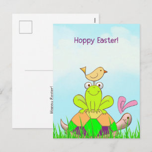 Cartão Postal De Festividades Cartão de Páscoa com Tartaruga, Rã e Pássaro na Gr