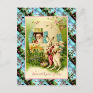 Cartão Postal De Festividades Cartão de Páscoa de Vintage de réplica, coelhos co
