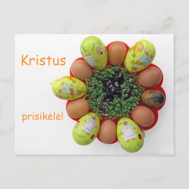 Cartão Postal De Festividades Cartão de páscoa Texto lituano Kristus Prisikele (Frente)