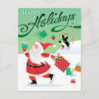 Cartão Postal De Festividades Cartão de patinagem bonito do papai noel boas