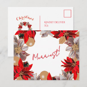 Cartão Postal De Festividades Cartão de Posto de Feriado de Poinsettia Minimalis