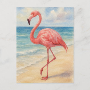 Cartão Postal De Festividades Cartão de Posto de praia Watercolor Flamingo